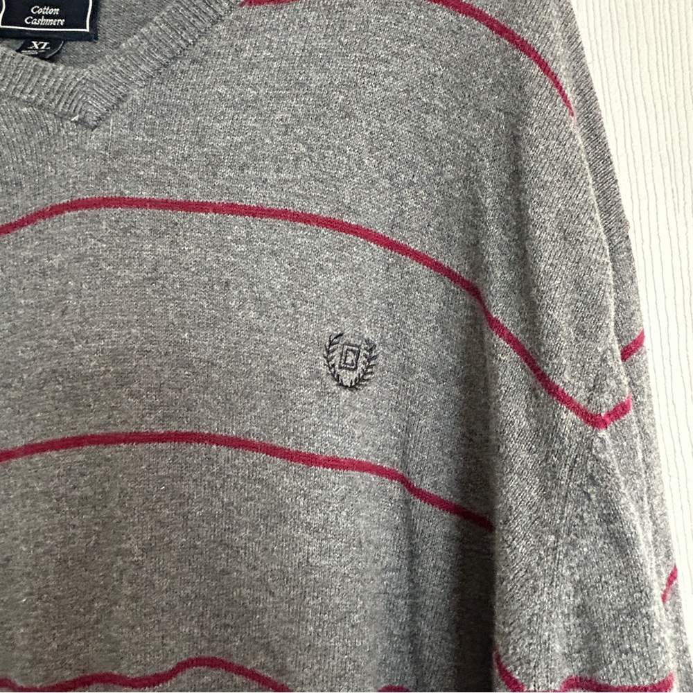 Chaps V-Neck Cashmere Blend Sweater, Size XL, Gray and Burgundy Striped - Picture 14 of 14